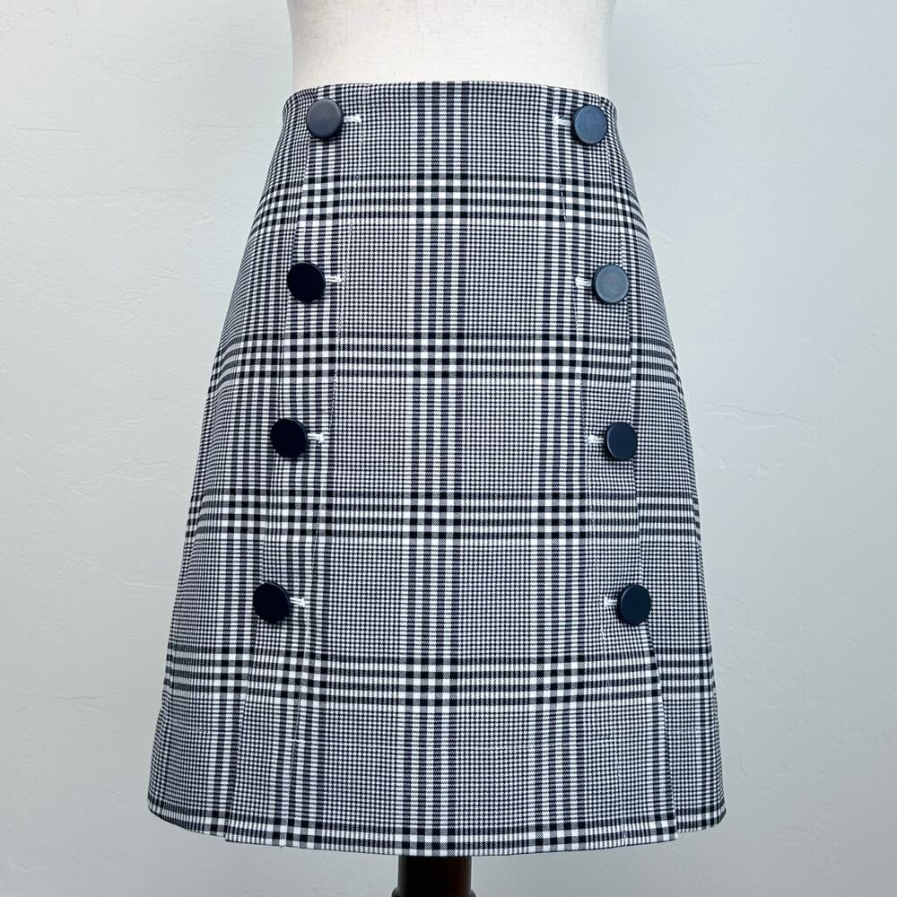 Ann Taylor LOFT Plaid Navy Blue Sailor Button Front Mini Pencil Skirt SIZE 8